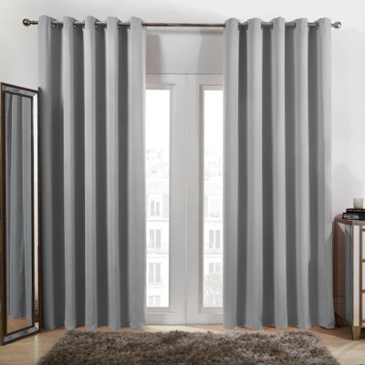 Ohs Eyelet Blackout Curtains Set Of 2 Thermal Ring Top Window Treatment PanelsSilverWidth 66" X Drop 72" from B&Q
