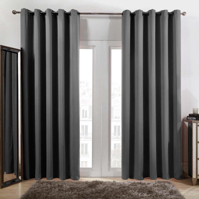 Ohs Eyelet Blackout Curtains Set Of 2 Thermal Ring Top Window Treatment PanelsCharcoal GreyWidth 66" X Drop 72" from B&Q
