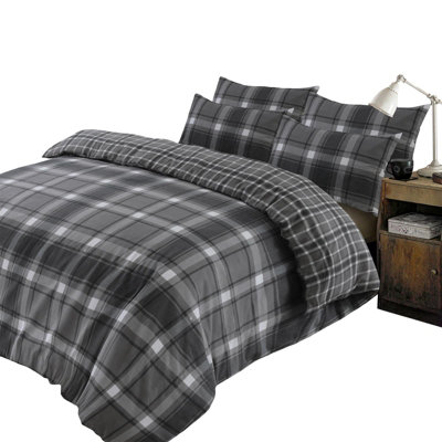 Ohs Aspen 100% Brushed Cotton Duvet Cover With Pillowcase SetCheck GreySingle from B&Q