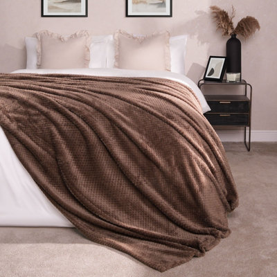 OHS Luxury Large Waffle Honeycomb Mink Warm Throw from B&Q