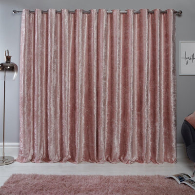 Sienna Crushed Velvet Eyelet Ring Top Pair Of Fully Lined Curtains - Blush 66" X 54" Pink