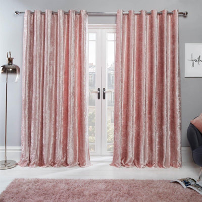 Ohs Crushed Velvet Eyelet Ring Top Pair Of Fully Lined CurtainsBlush Pink66" X 90" from B&Q