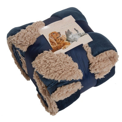 Ohs Sherpa Pet Animal Blanket Puppy Dog Cat Kitten Kennel Mat Warm ThrowNavy Blue from B&Q