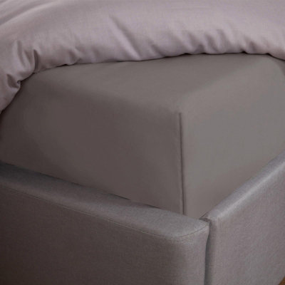 Ohs Luxury Plain Dyed Cotton 30Cm Deep Fitted Bed SheetGreyDouble from B&Q