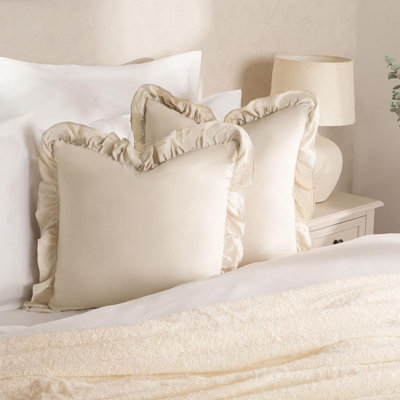 Ohs 2 X Linen Frill Cushion Covers Sofa45 X 45CmBeige from B&Q