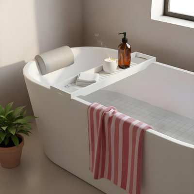 Ohs Bamboo Bath Tray Storage Bathtub Rack Caddy from B&Q