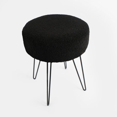 OHS Stool Boucle Fleece Chair Dressing Table Vanity Seat Pouffe HomeBlack from B&Q