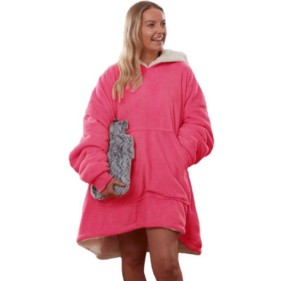 Ohs Hoodie Blanket Ultra Plush Wearable Sherpa OversizeFuchsia from B&Q