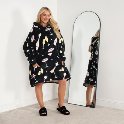 OHS Hoodie Blanket Sherpa Fleece Jumper Oversized Wearable Big Warm Throw Champagne from B&Q