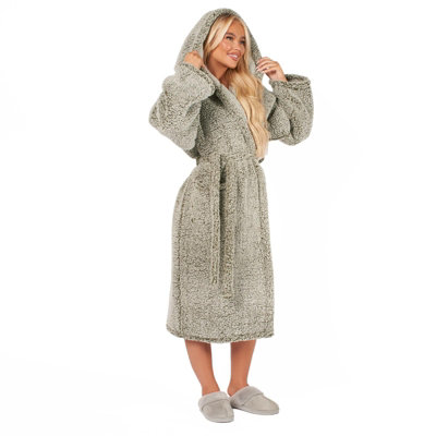 Ohs Teddy Marl Fleece Adults Dressing Gown Full-Length RobeGreen from B&Q