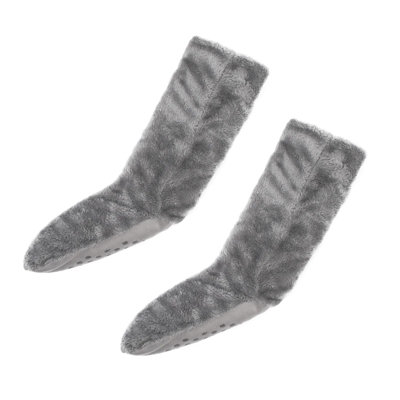 OHS Teddy Fleece Womens Bed Socks Fluffy Pair Sherpa Non Slip SoleCharcoal from B&Q