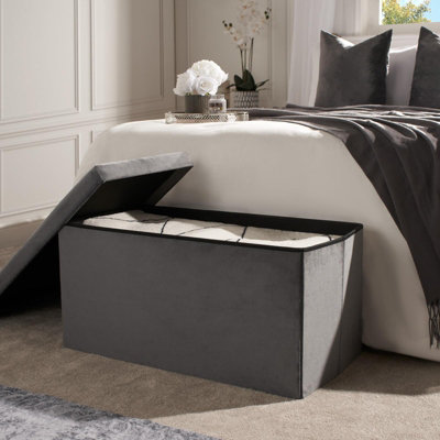 OHS Folding Ottoman Storage Box Footstool Tub Space Saving Velvet SeatRectangle from B&Q