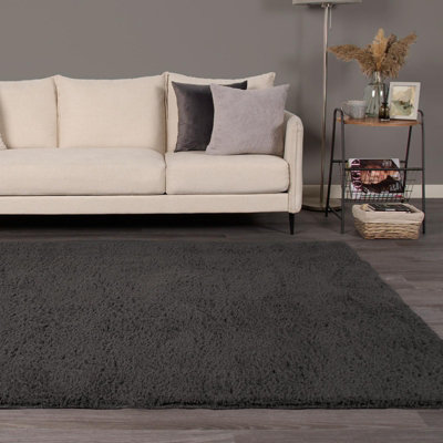 OHS Fluffy Teddy Rug Soft Rugs Bedroom Carpet Area MatCharcoal160 X 230Cm from B&Q