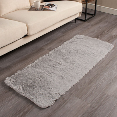 Ohs Fluffy Rug Anti-Slip Shaggy Runner Floor MatSilver60 X 150Cm from B&Q