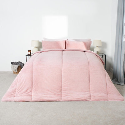 OHS Teddy Fleece Coverless Duvet 10.5 Tog PillowcaseBlushDouble from B&Q