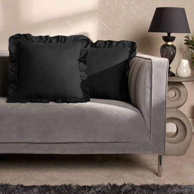 Ohs 2 X Linen Frill Cushion Covers Sofa45 X 45CmBlack from B&Q