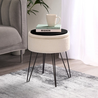 OHS Foot Stool Storage Seat Chair Dressing Table Vanity Pouffe Home FleeceCream from B&Q