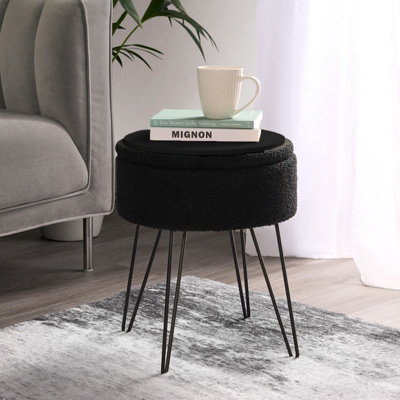 OHS Foot Stool Storage Seat Chair Dressing Table Vanity Pouffe Home FleeceBlack from B&Q