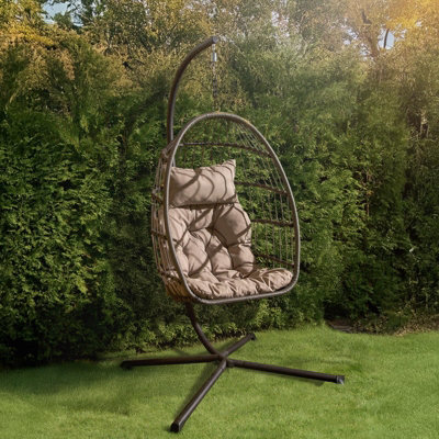 Ohs Folding Hanging Egg Chair Outdoor Garden Patio Swing Pod SeatGrey from B&Q