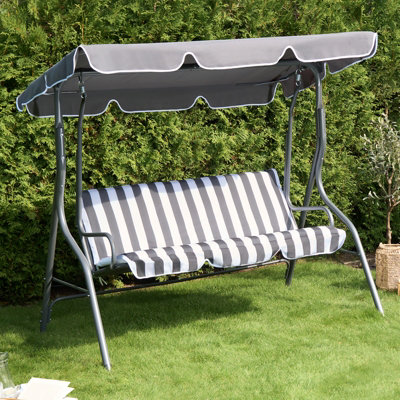Ohs 3 Seater Swing Bench Garden Furniture Set Outdoor Canopy Patio SofaGrey from B&Q