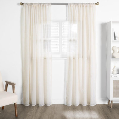 OHS Linen Look Voile Curtains 2 Panels Net Rod Slot Top Pair 55X87"Natural from B&Q