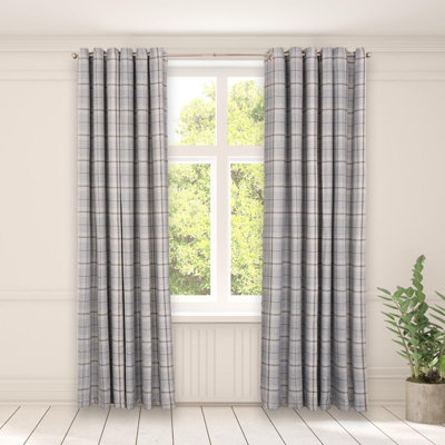 OHS Woven Check Print Pair Of CurtainsGrey66 X 72 from B&Q