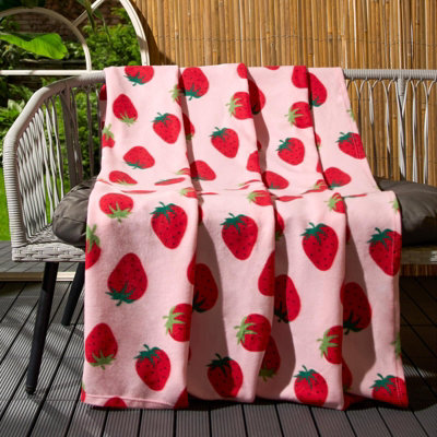 OHS Strawberry Fleece Throw Over Bed Blanket Picnic Travel Warm Chair Sofa Bedspread from B&Q