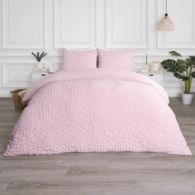 OHS Luxury Seersucker Duvet Cover Set Geo Pillowcase QuiltBlushKing from B&Q