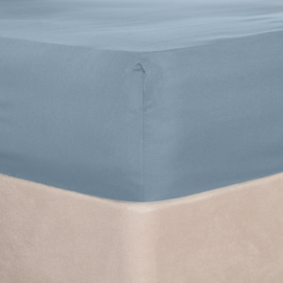 Ohs Plain Dyed Fitted Bed Sheets Non-IronBlueSingle from B&Q