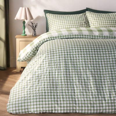 Ohs Gingham Reversible Bedding Set Duvet Cover With PillowcaseSageSingle from B&Q