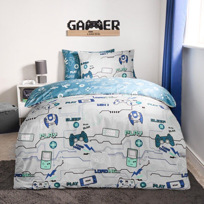 OHS Gaming Duvet Cover Set Reversible Quilt Pillowcase BeddingGreyDouble from B&Q