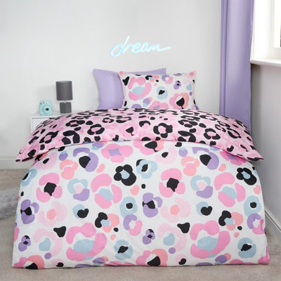 OHS Leopard Reversible Duvet Cover Set Quilt Pillowcases BeddingPinkSingle from B&Q