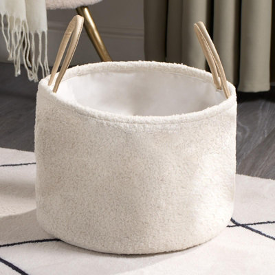 OHS Storage Basket Handles Teddy Boucle Fleece Hamper Home Laundry Clothes Organiser from B&Q