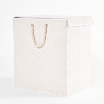 OHS Laundry Basket Foldable Clothing Hamper Washing Boucle Teddy Fleece Storage Bin from B&Q