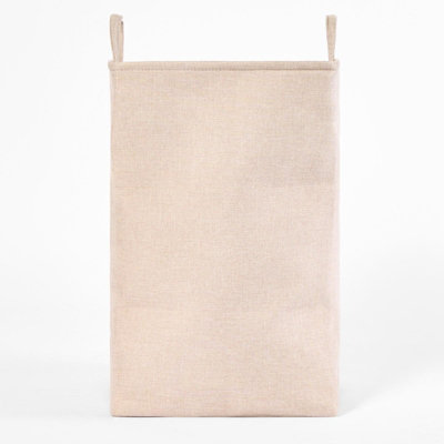 OHS Laundry Basket Bag Foldable Drawstring Clothes Organiser Faux LinenBeige from B&Q