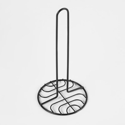 OHS Wire Kitchen Roll Holder Space Saving Paper Towel Tissue Roll Storage Rack Black from B&Q