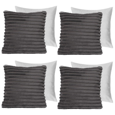 OHS 4 X Faux Fur Thick Rib Filled Cushion Covers from B&Q