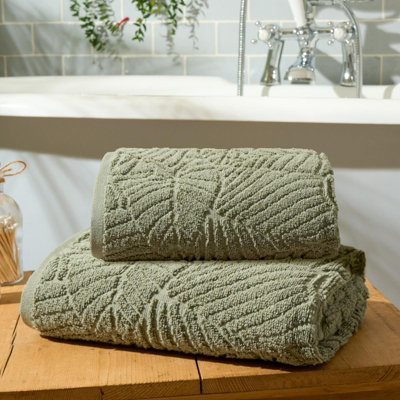 OHS Towel Bale Leaf 100% Cotton Textured Jacquard AbsorbentHand Towel 1 Pc from B&Q