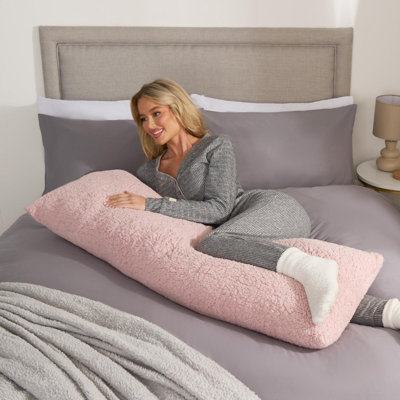 OHS Long Bolster Pillow Teddy Fleece Body Neck Pregnancy Support Cushion from B&Q