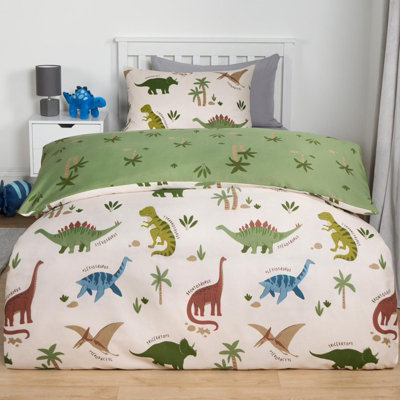 OHS Dinosaur Duvet Cover Bedding Set Reversible Pillowcase QuiltGreenSingle from B&Q