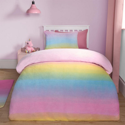 OHS Ombre Fleece Duvet Cover Pillowcase Quilt Rainbow Bedding Set SoftDouble from B&Q