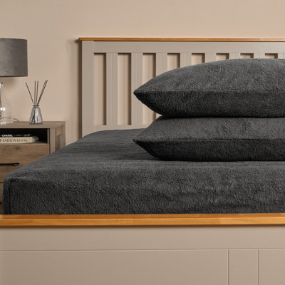 Ohs 2 Pack Thermal Teddy Fleece Pillowcase CoverCharcoal from B&Q