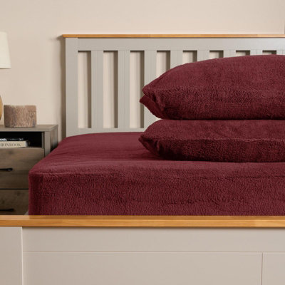 OHS Teddy Fleece Pillowcase Cover Bedding Set 2 X Thermal50 X 75Cm Burgundy from B&Q