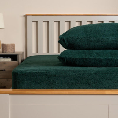 OHS Teddy Fleece Pillowcase Cover Bedding Set 2 X Thermal50 X 75Cm Forest Green from B&Q