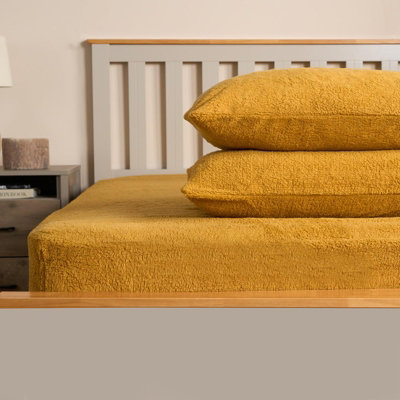 OHS Teddy Fleece Pillowcase Cover Bedding Set 2 X Thermal50 X 75Cm Ochre from B&Q