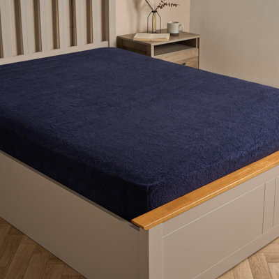 Ohs Teddy Fleece Fitted Bed Sheet Soft ThermalNavyKing from B&Q