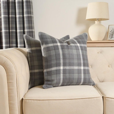 OHS Woven Check Cushion Covers Tartan Pack Of 2 Pillow45 X 45CmCharcoal from B&Q