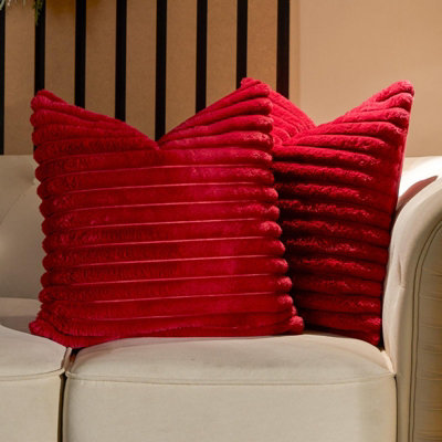 Ohs 2 X Faux Fur Thick Rib Cushion CoversRed from B&Q