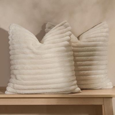 Ohs 2 X Faux Fur Thick Rib Cushion CoversNatural from B&Q
