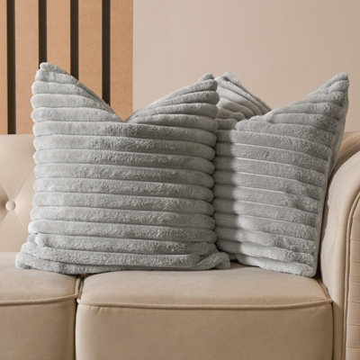 Ohs 2 X Faux Fur Thick Rib Cushion CoversGrey from B&Q
